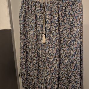 Floral Tiered Maxi Skirt - Blue Multicolor